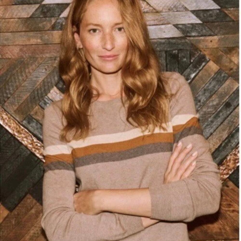 Faherty Horizon Surf Sweater Fireside Brown Stripe Pullover Top small